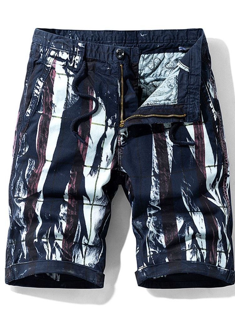 Shorts De Cintura Média Com Zíper Estampado Reto Masculino