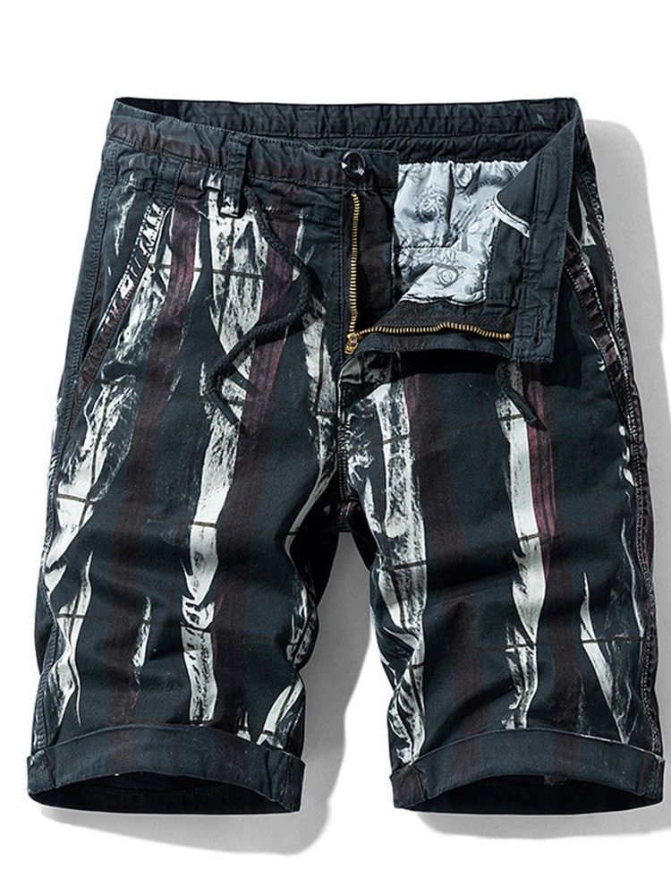 Shorts De Cintura Média Com Zíper Estampado Reto Masculino