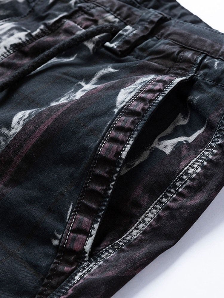 Shorts De Cintura Média Com Zíper Estampado Reto Masculino