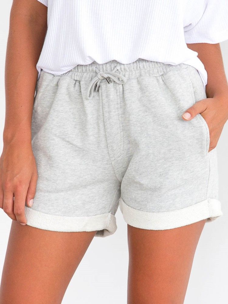 Shorts Esportivos Femininos Lisos Com Cordões