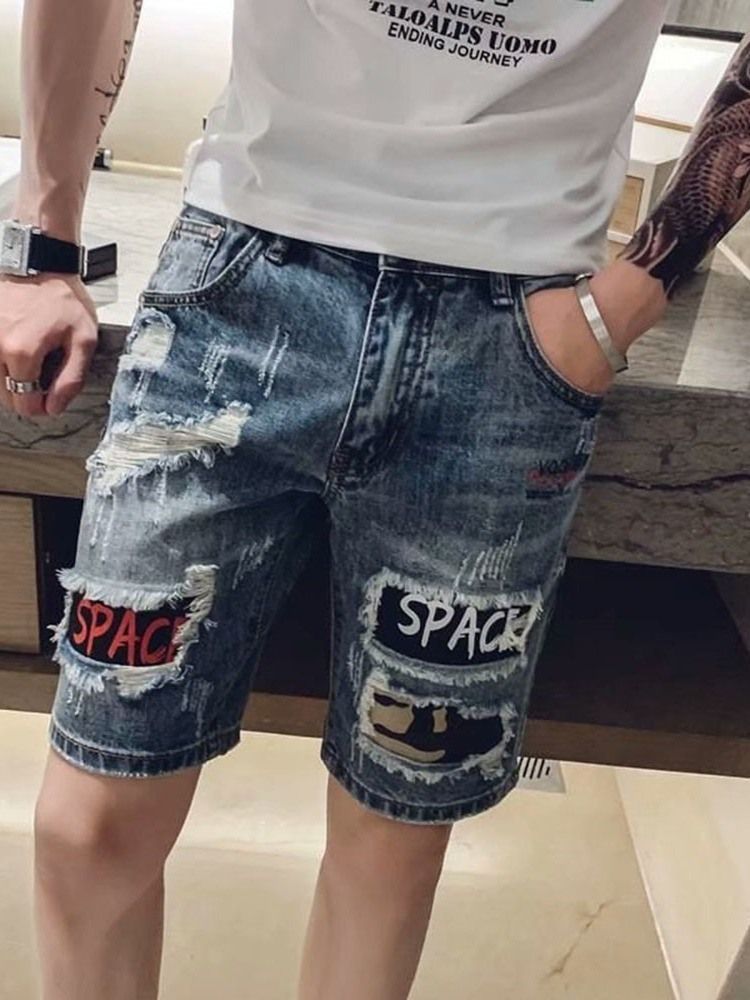 Shorts Jeans Casual Masculino Com Zíper De Bolso