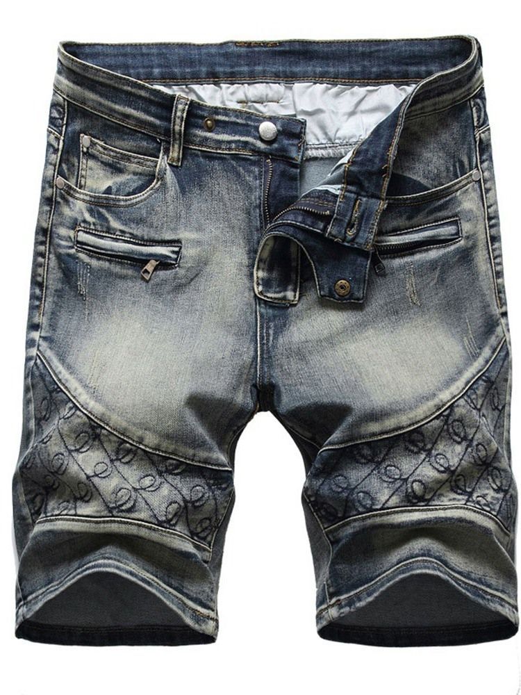 Shorts Jeans Com Zíper Casual De Bolso Reto Masculino