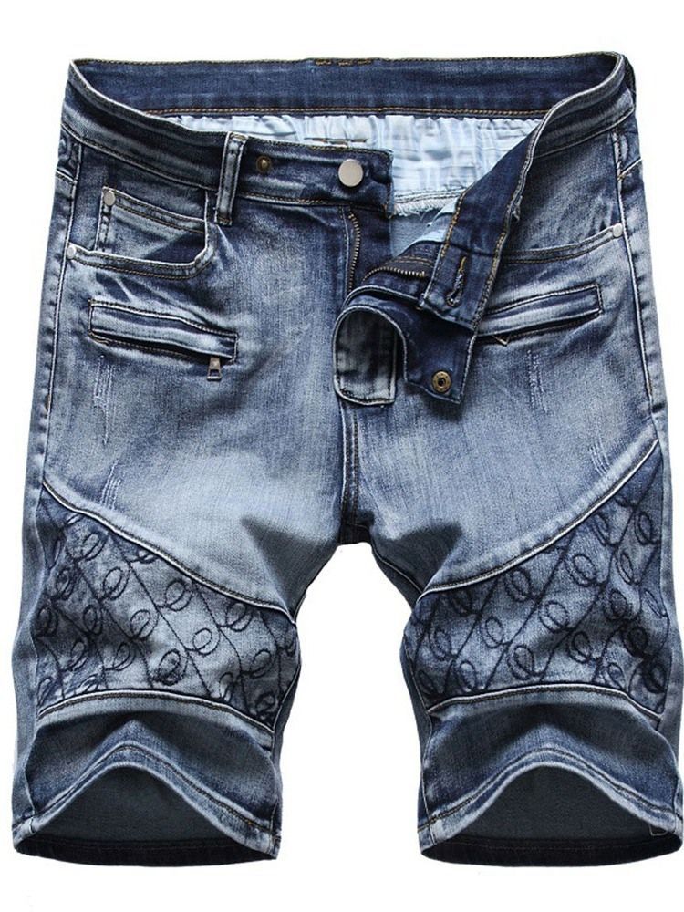 Shorts Jeans Com Zíper Casual De Bolso Reto Masculino