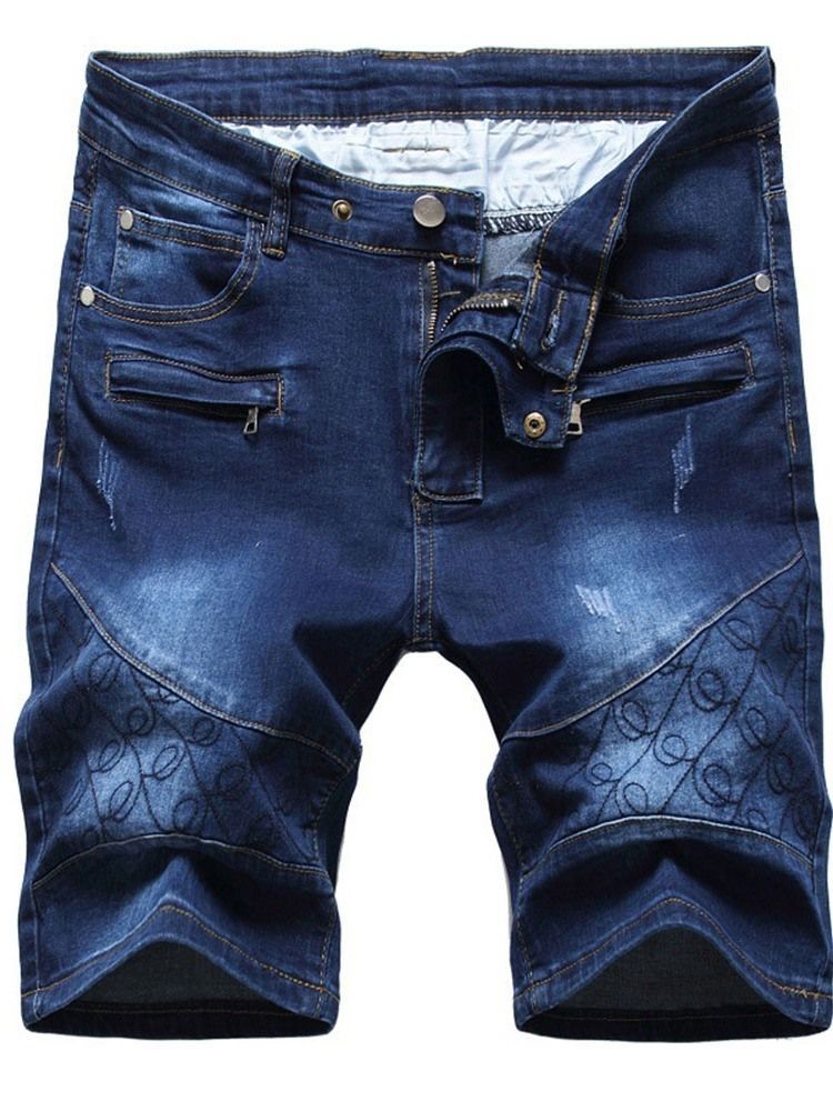 Shorts Jeans Com Zíper Casual De Bolso Reto Masculino