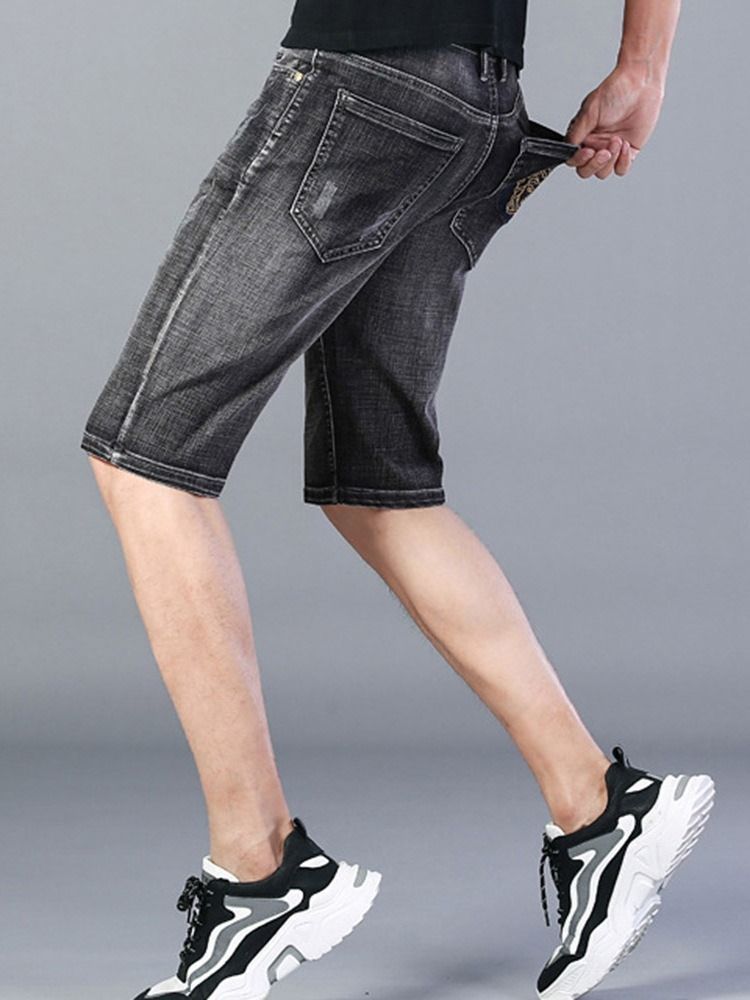 Shorts Jeans Masculino Coreano De Cintura Média Com Botão Reto Fino