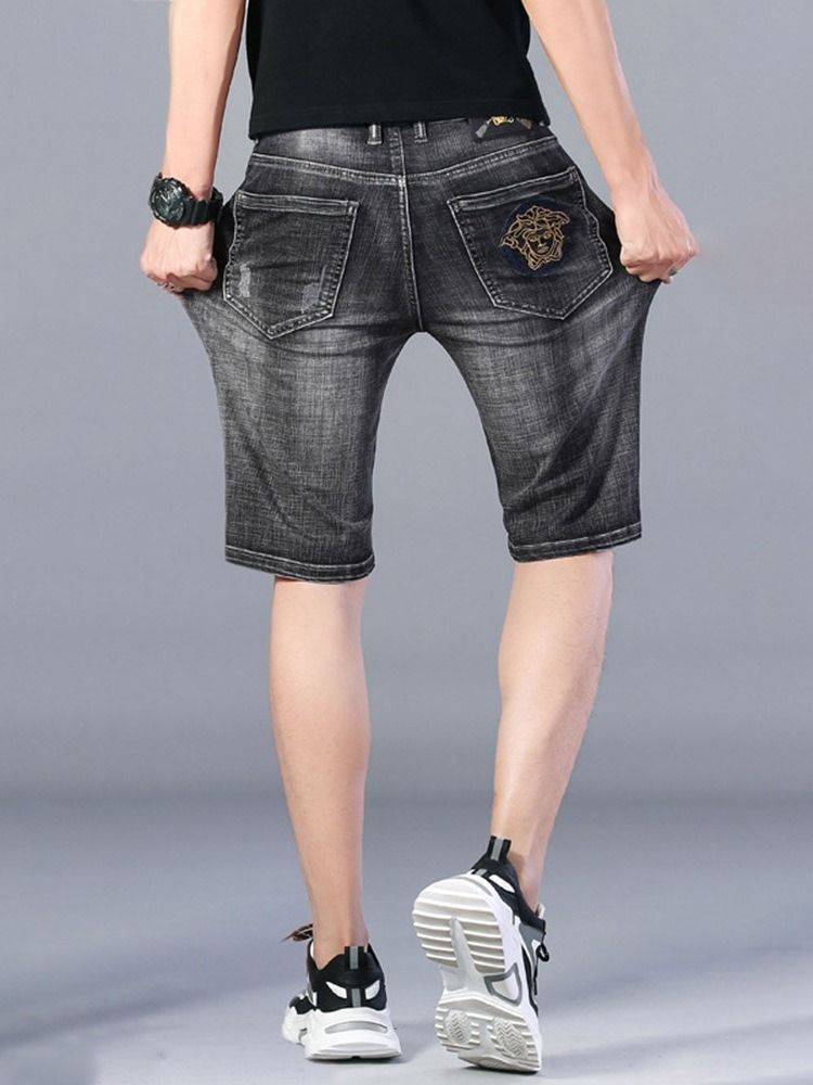 Shorts Jeans Masculino Coreano De Cintura Média Com Botão Reto Fino