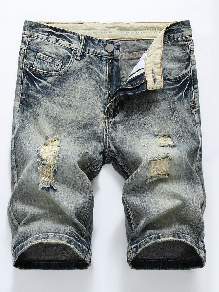 Shorts Jeans Masculinos De Cintura Média Hole European