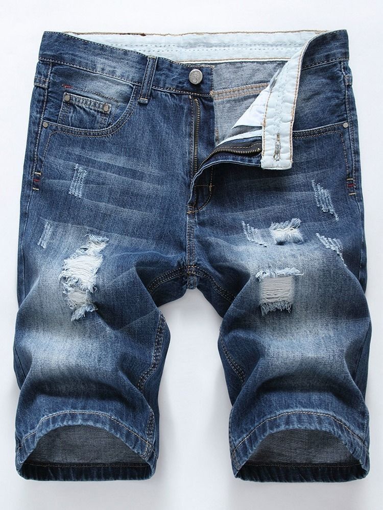 Shorts Jeans Masculinos De Cintura Média Hole European