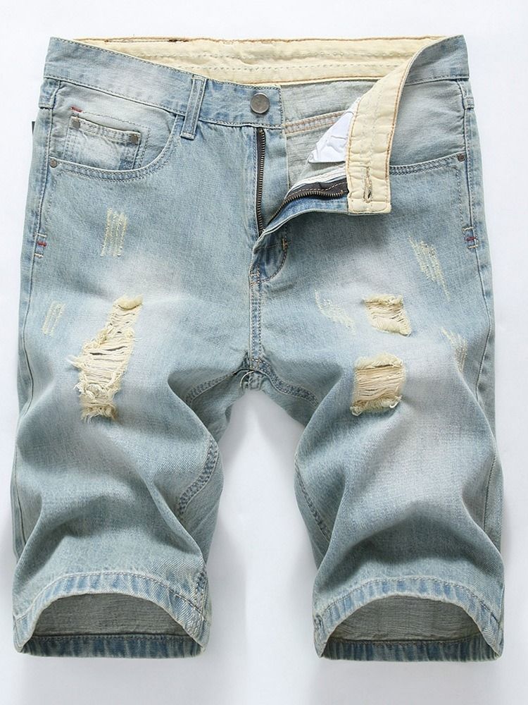 Shorts Jeans Masculinos De Cintura Média Hole European