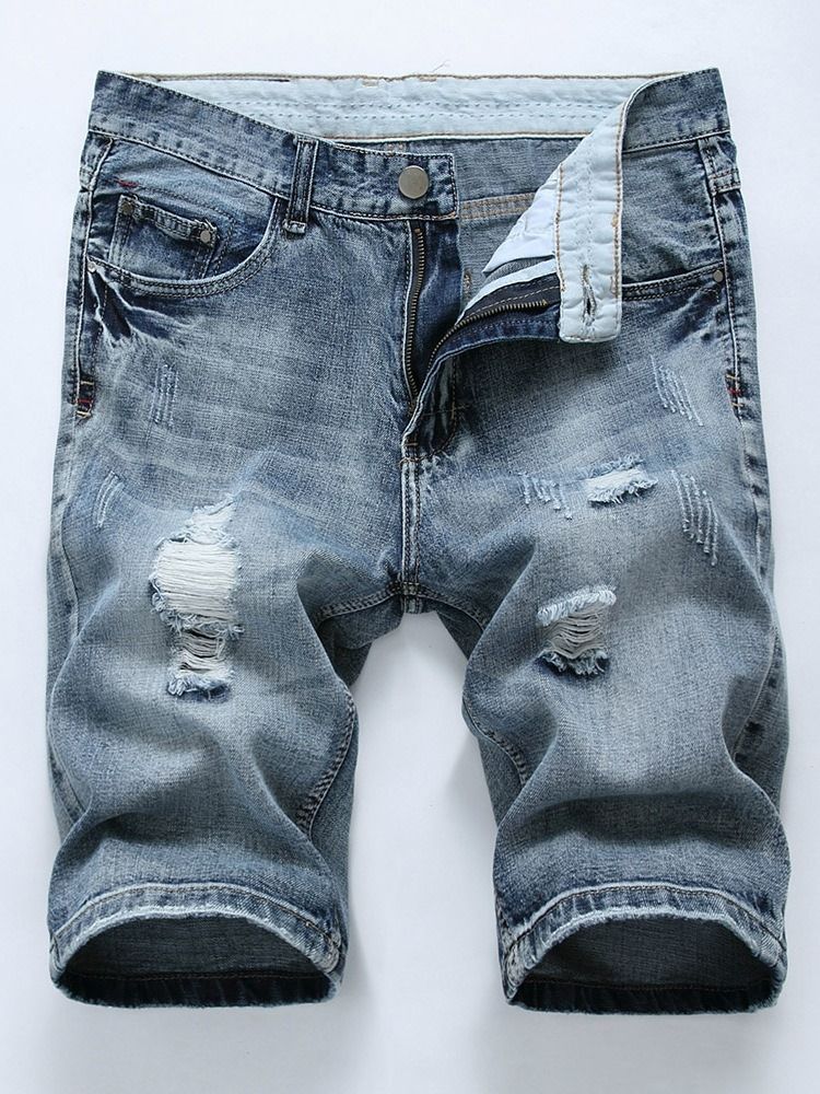 Shorts Jeans Masculinos De Cintura Média Hole European