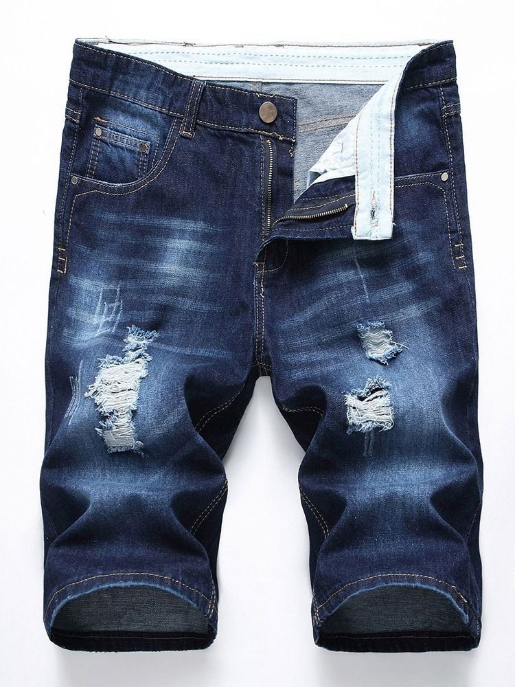 Shorts Jeans Masculinos De Cintura Média Hole European