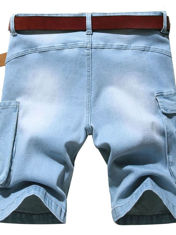 Shorts Jeans Masculinos Com Zíper De Cintura Média