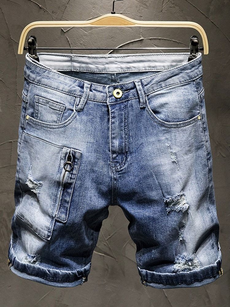 Shorts Jeans Masculinos Com Zíper Fino