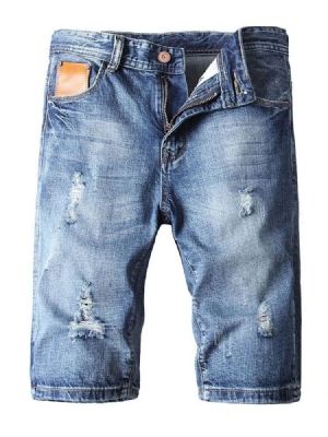 Shorts Jeans Masculinos Com Zíper Reto De Bolso