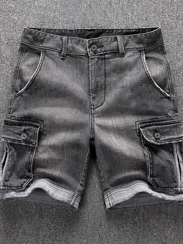 Shorts Jeans Masculinos Com Zíper Reto De Cintura Média