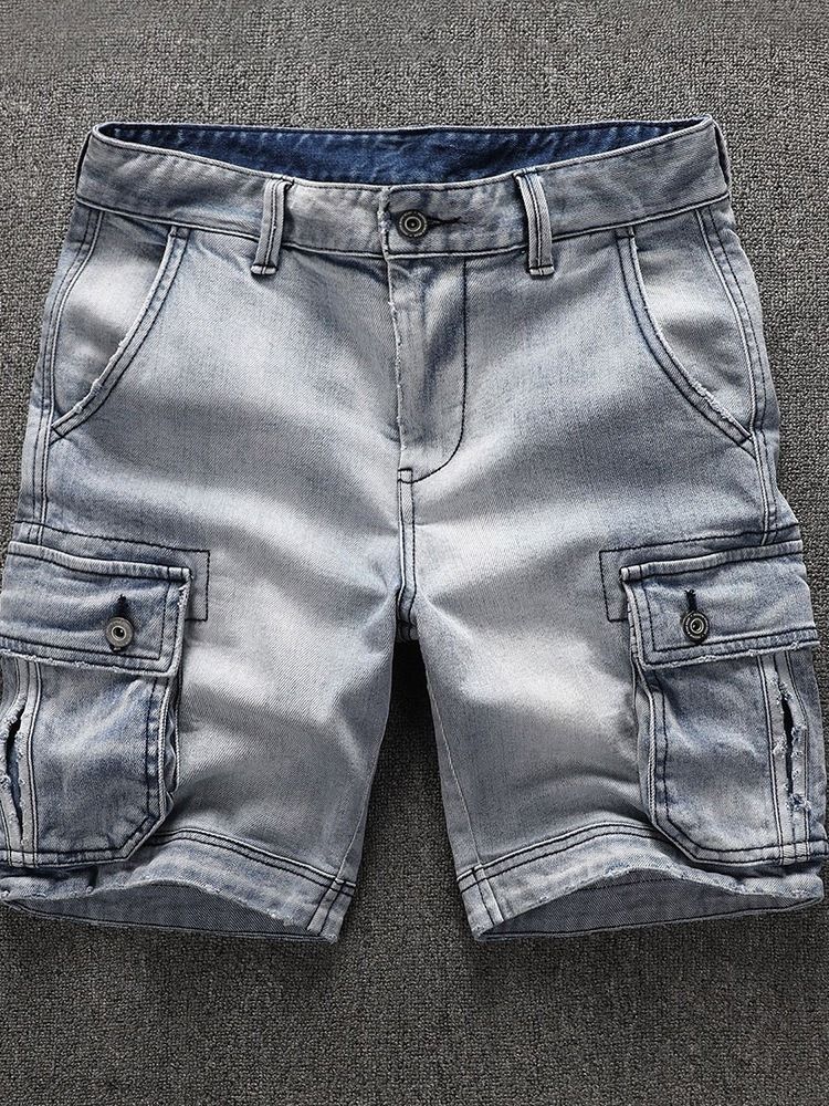 Shorts Jeans Masculinos Com Zíper Reto De Cintura Média