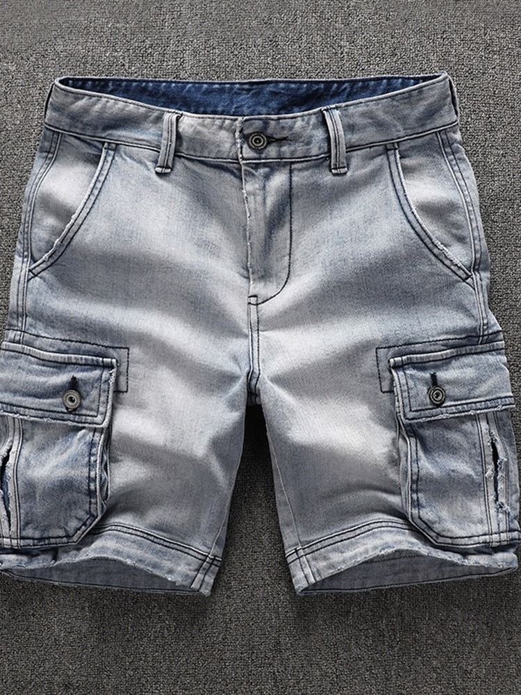 Shorts Jeans Masculinos Com Zíper Reto De Cintura Média