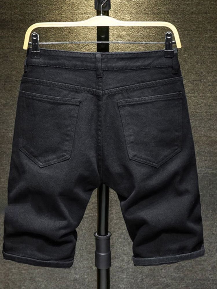 Shorts Jeans Masculinos Europeus Com Zíper Liso De Botão Reto