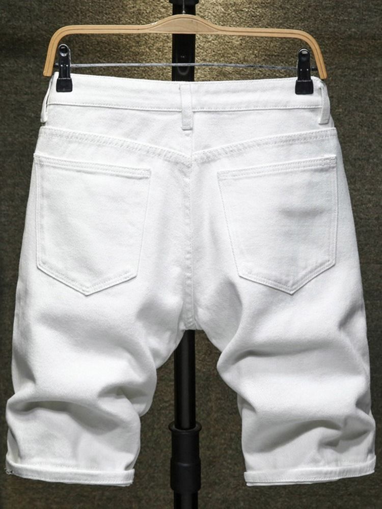 Shorts Jeans Masculinos Europeus Com Zíper Liso De Botão Reto