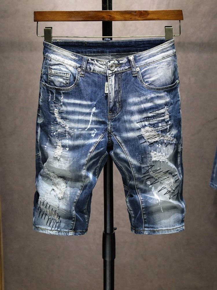 Shorts Jeans Masculinos De Hip Hop Com Zíper Reto