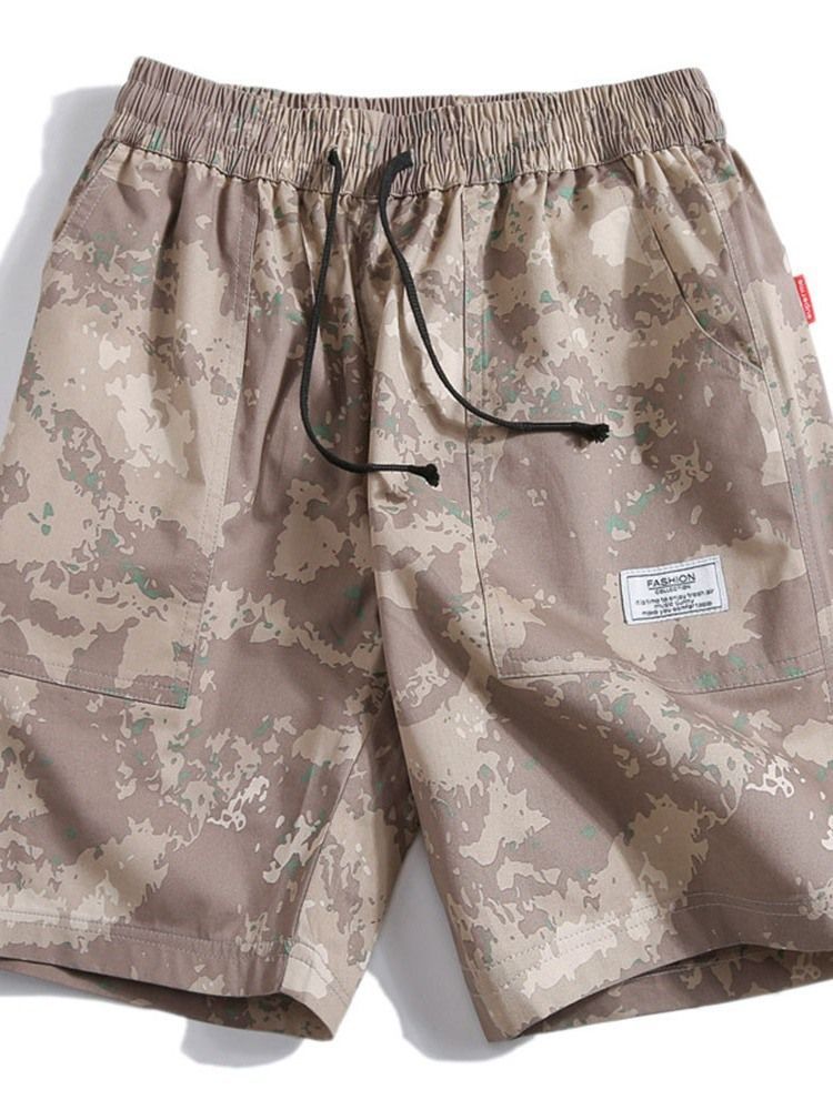 Shorts Masculinos Camuflados Em Linha Reta Casual Com Cordões