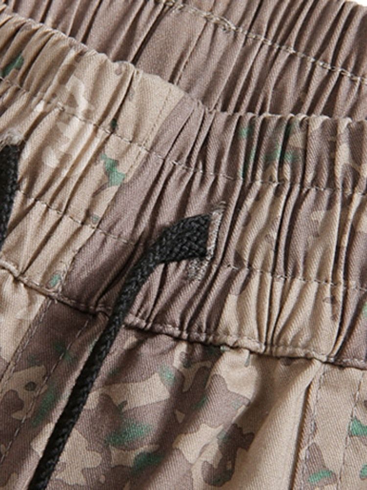 Shorts Masculinos Camuflados Em Linha Reta Casual Com Cordões