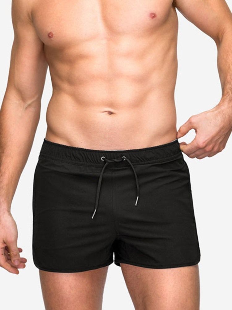 Shorts Masculinos Casuais Com Cordões Finos Lisos Cintura Média