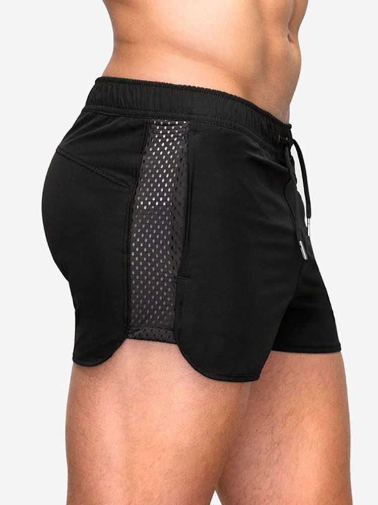 Shorts Masculinos Casuais Com Cordões Finos Lisos Cintura Média