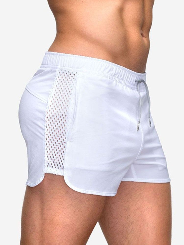 Shorts Masculinos Casuais Com Cordões Finos Lisos Cintura Média