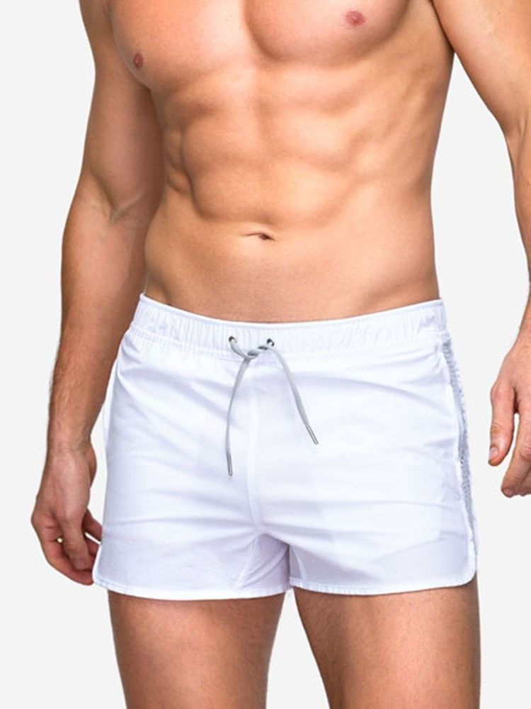 Shorts Masculinos Casuais Com Cordões Finos Lisos Cintura Média