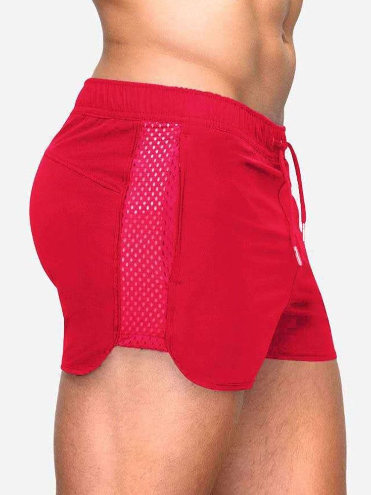 Shorts Masculinos Casuais Com Cordões Finos Lisos Cintura Média