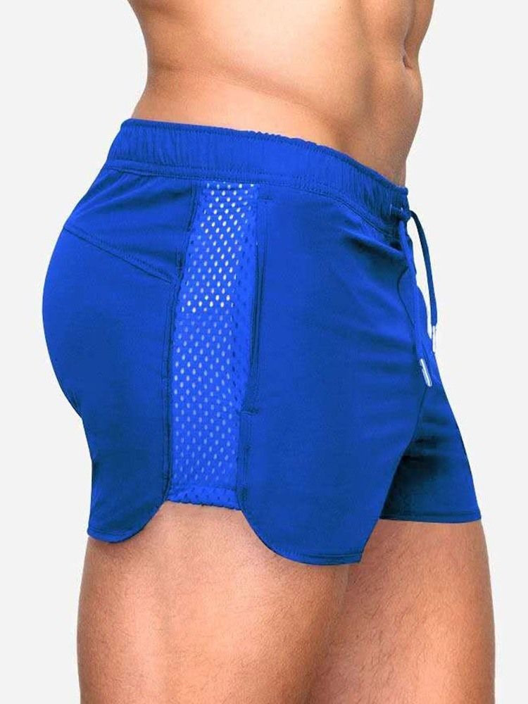 Shorts Masculinos Casuais Com Cordões Finos Lisos Cintura Média