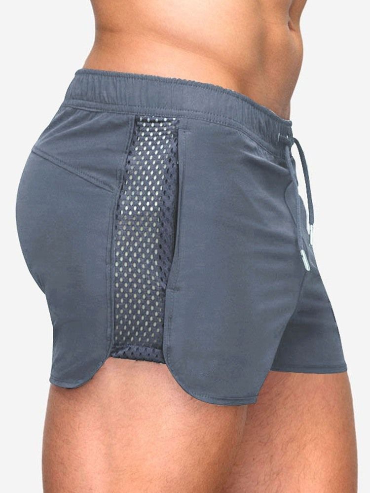 Shorts Masculinos Casuais Com Cordões Finos Lisos Cintura Média