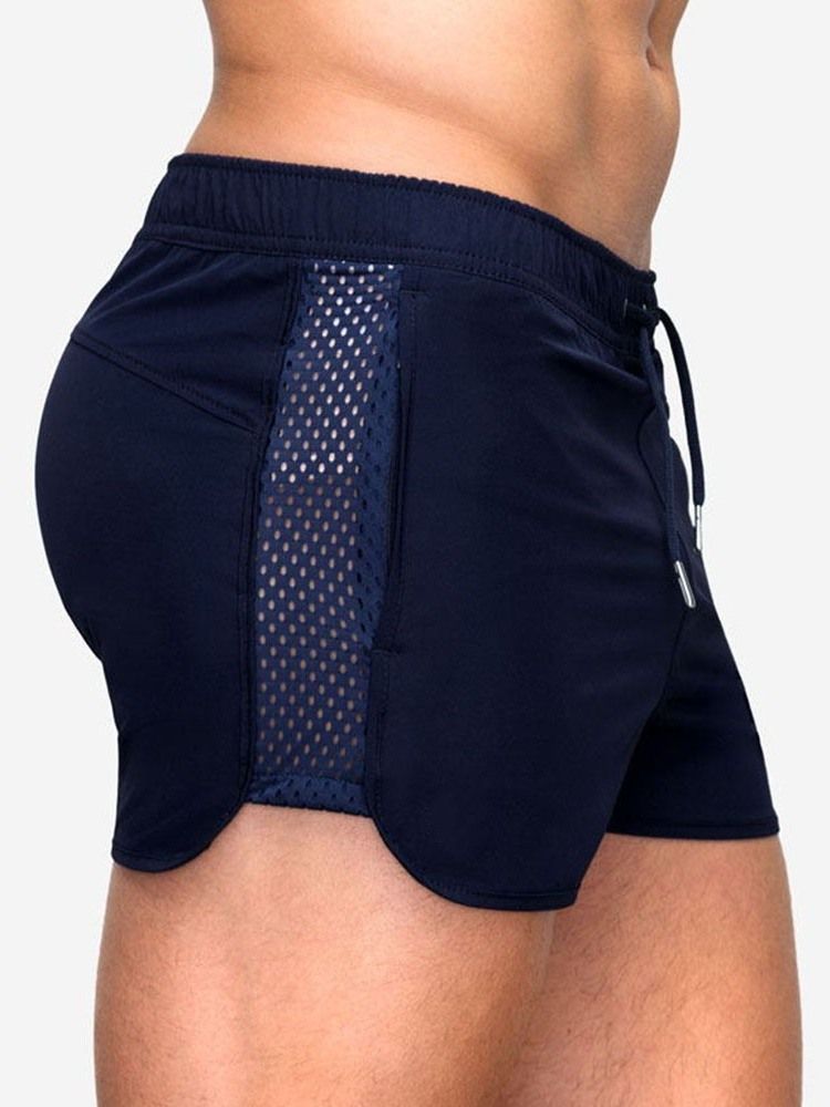 Shorts Masculinos Casuais Com Cordões Finos Lisos Cintura Média