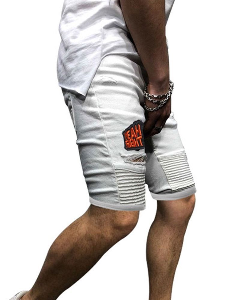 Shorts Masculinos Casual Com Orifício Reto Liso Cintura Média