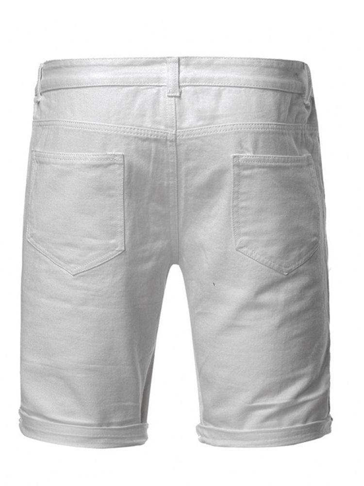 Shorts Masculinos Casual Com Orifício Reto Liso Cintura Média