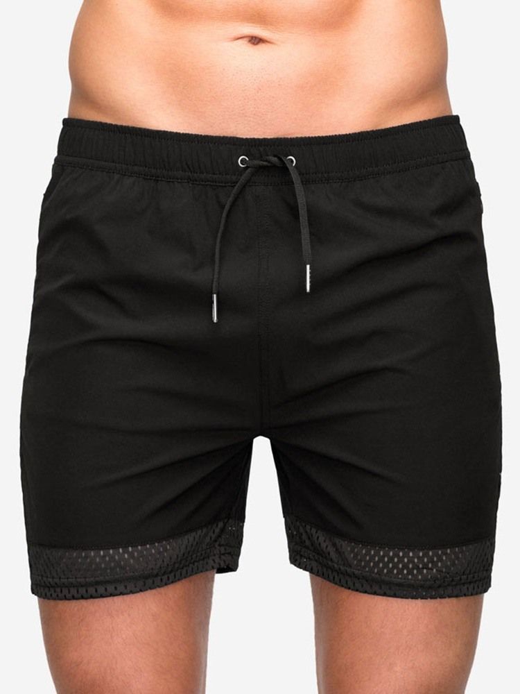 Shorts Masculinos Com Cordões Finos Lisos De Cintura Média Casual