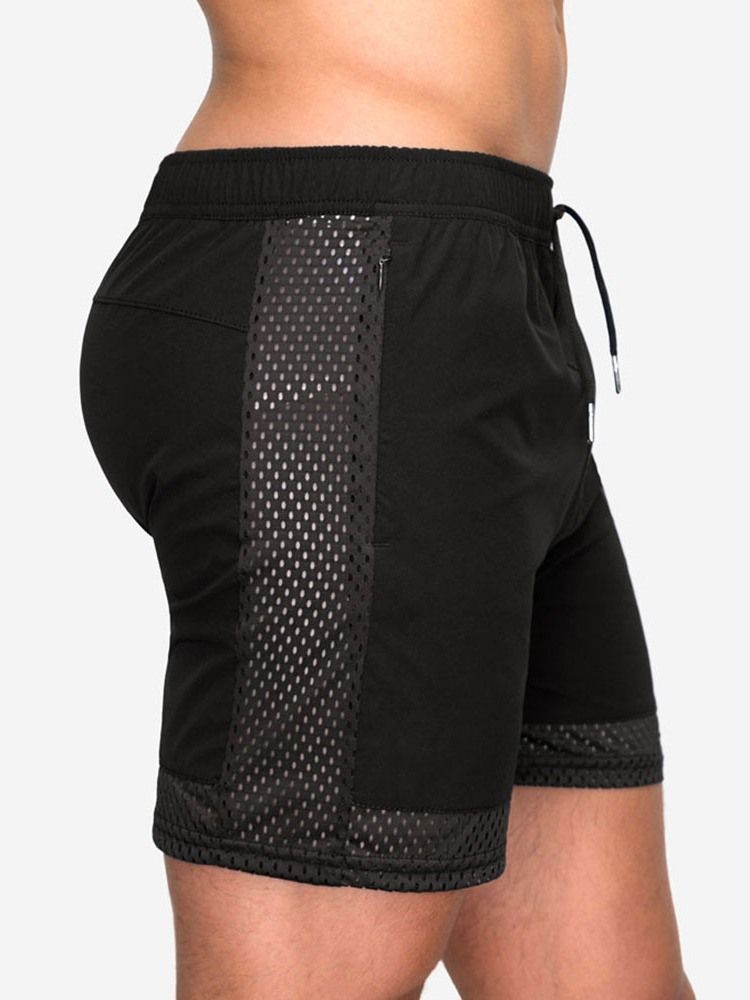 Shorts Masculinos Com Cordões Finos Lisos De Cintura Média Casual