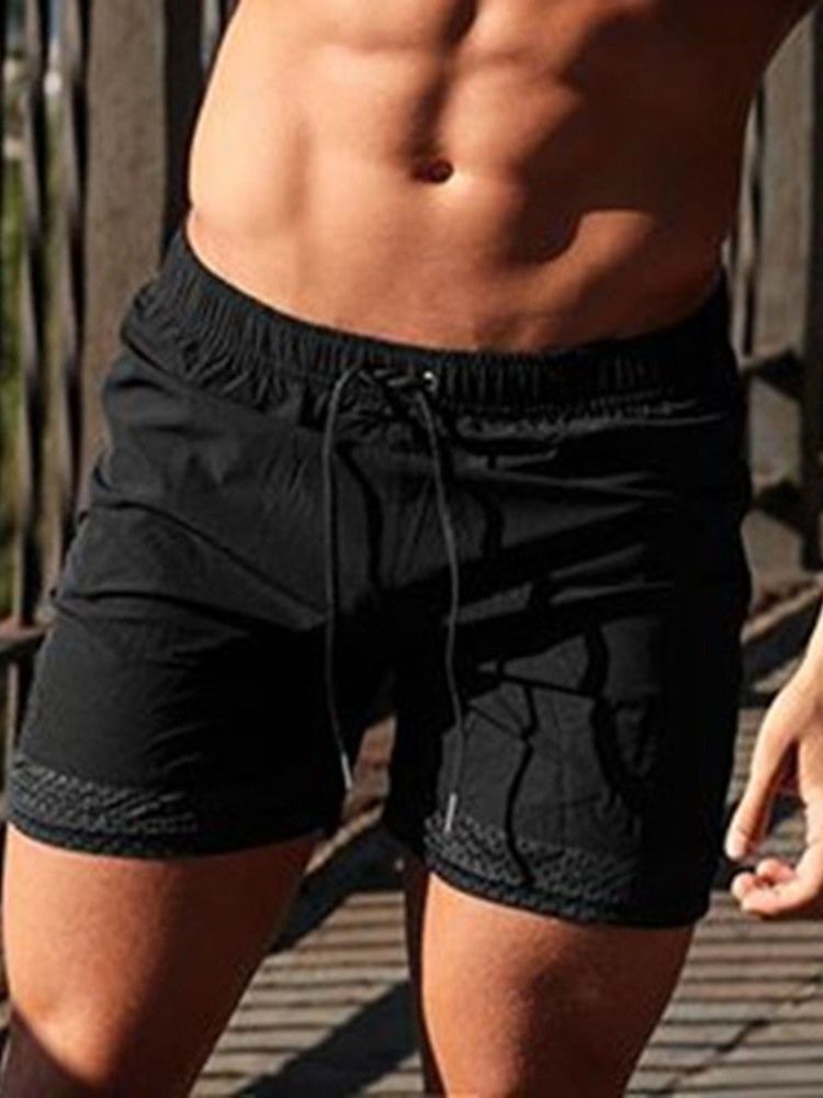 Shorts Masculinos Com Cordões Finos Lisos De Cintura Média Casual