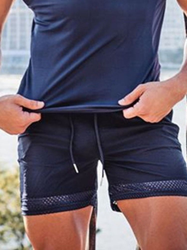 Shorts Masculinos Com Cordões Finos Lisos De Cintura Média Casual