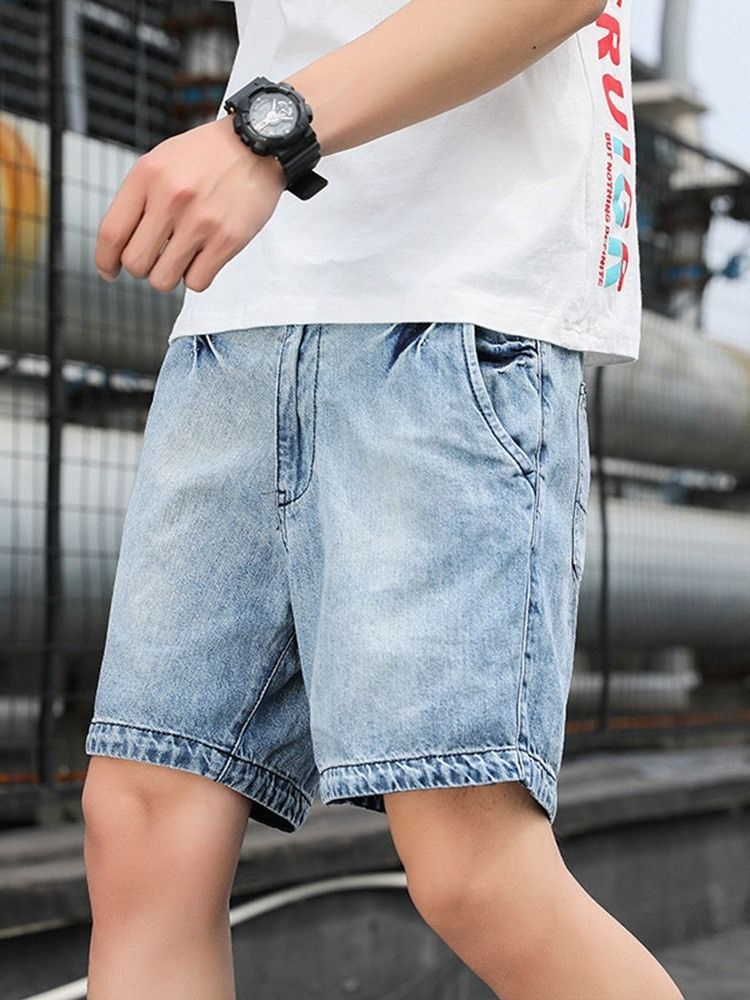 Shorts Reto Liso Com Zíper De Cintura Média Masculina