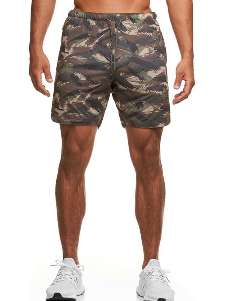 Shorts Slim Camuflagem Estampados Casuais De Cintura Média Masculina