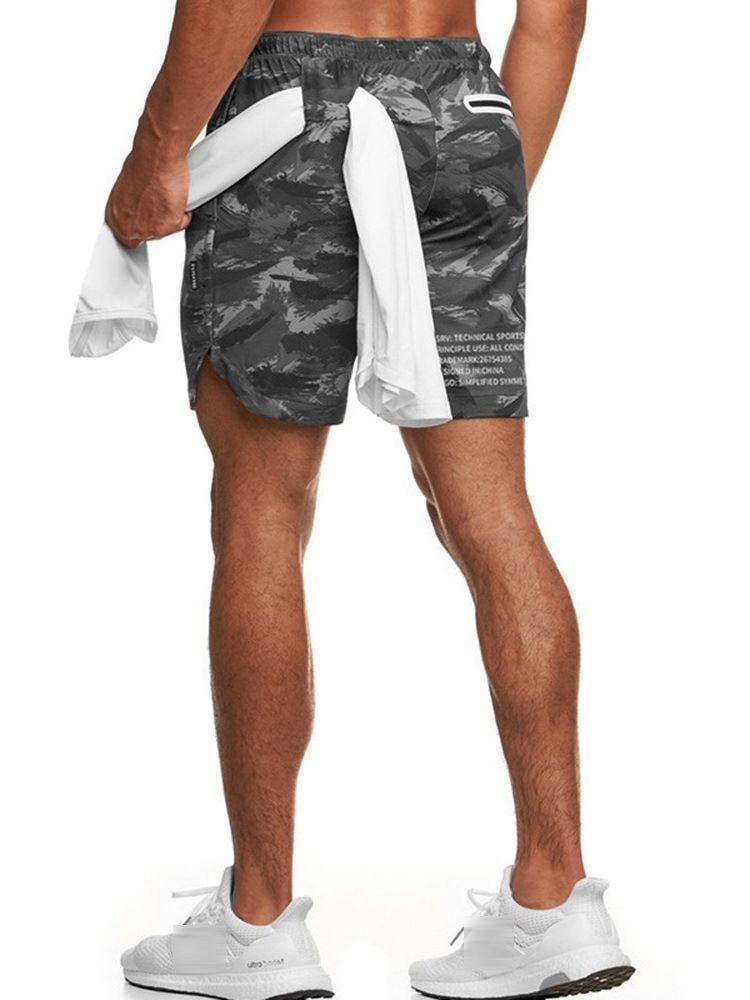 Shorts Slim Camuflagem Estampados Casuais De Cintura Média Masculina