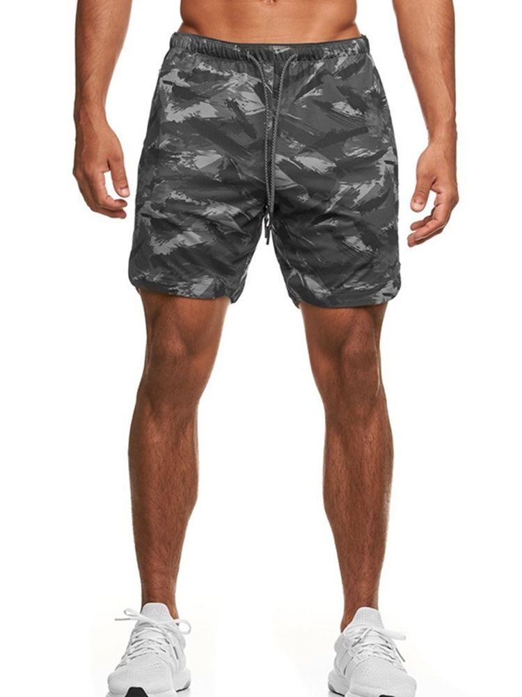 Shorts Slim Camuflagem Estampados Casuais De Cintura Média Masculina