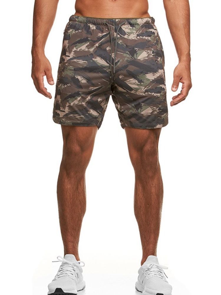 Shorts Slim Camuflagem Estampados Casuais De Cintura Média Masculina