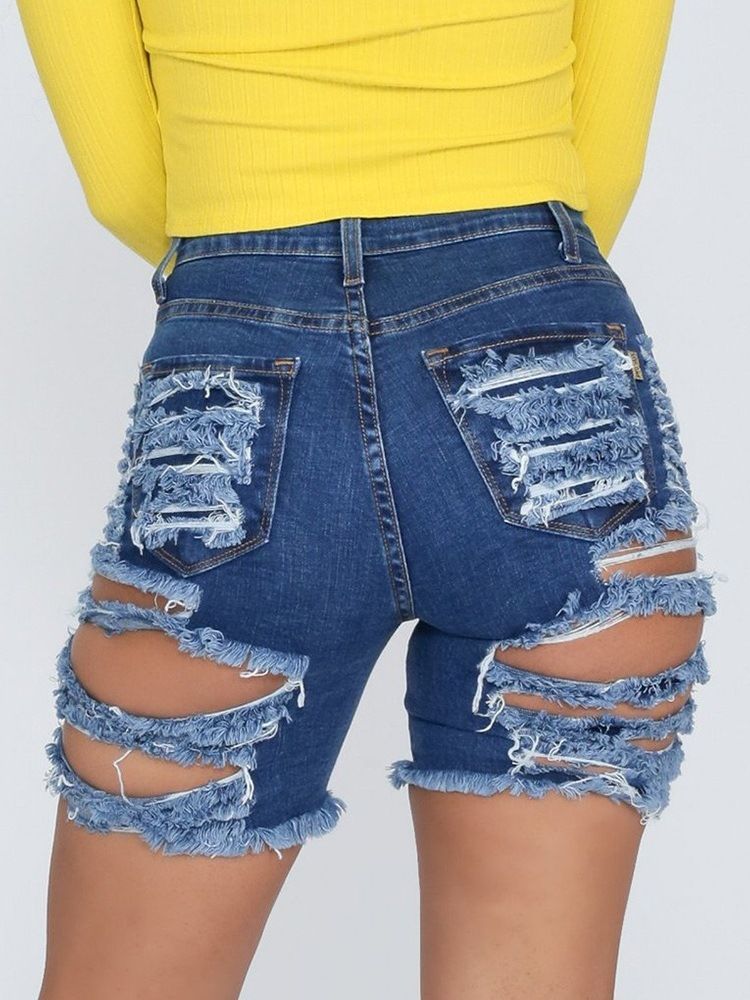 Shorts Slim Feminino Com Orifício Reto E Zíper