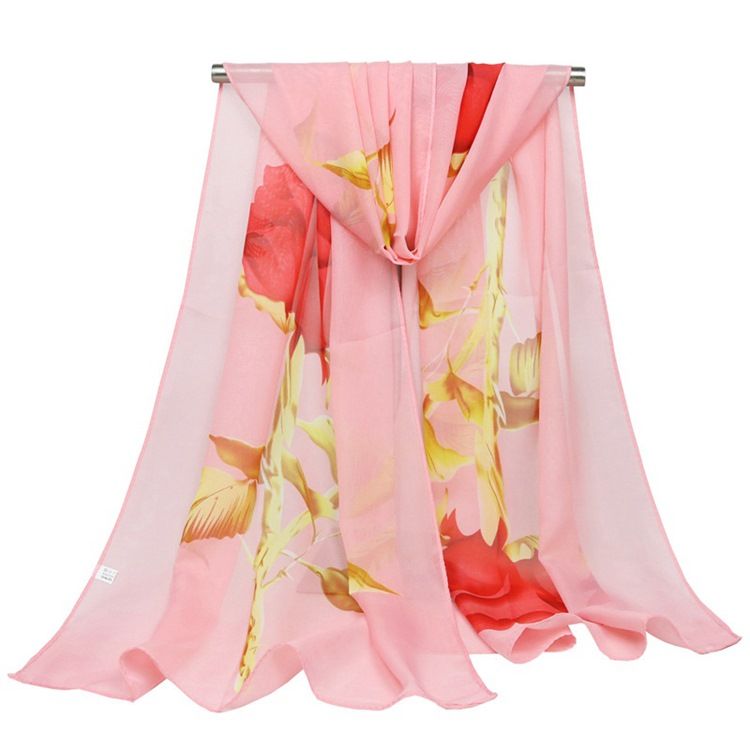 Lenço Feminino De Chiffon Com Estampa De Rosa Graciosa