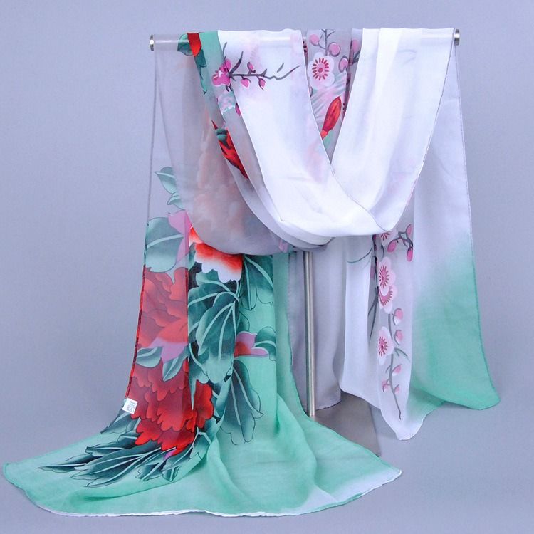 Lenço Feminino Moderno De Chiffon Estampado Florido