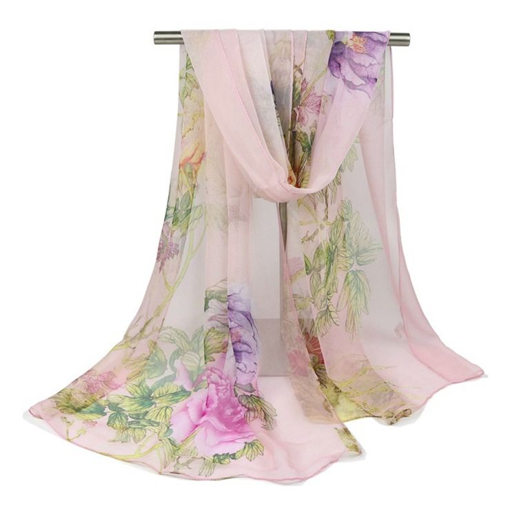 Lenço Floral Simples E Elegante De Chiffon Para Mulheres