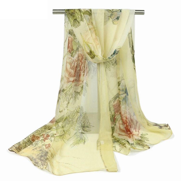 Lenço Floral Simples E Elegante De Chiffon Para Mulheres